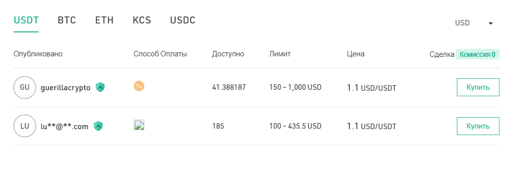 Предложения по продаже криптовалюты по методу P2P