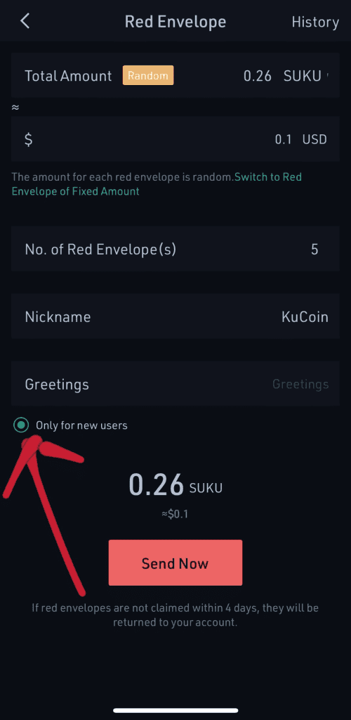 Вот так определяется красный конверт в KuCoin