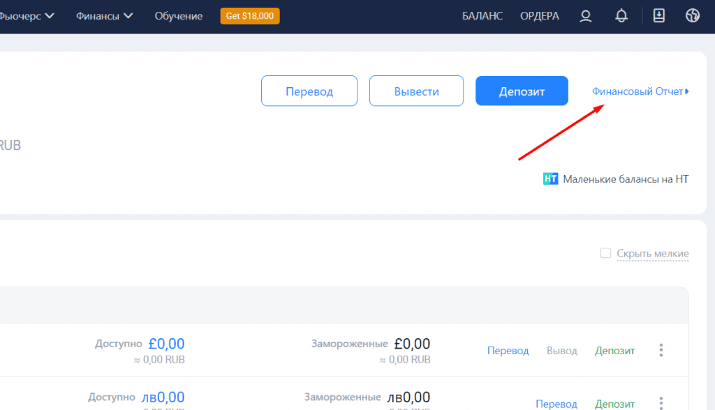 Ссылка на историю финансовых операций на балансе