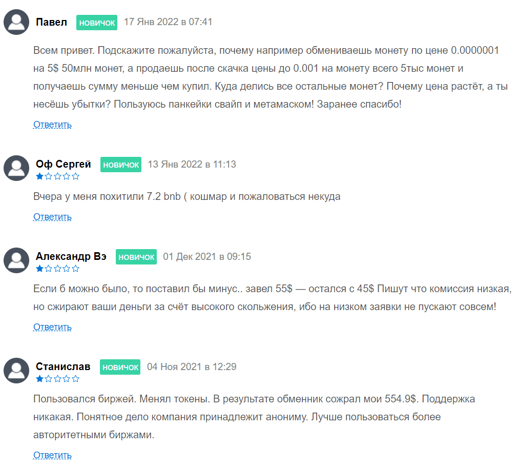 Отзывы о бирже PancakeSwap