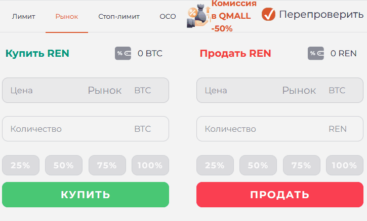 Параметры рыночного ордера