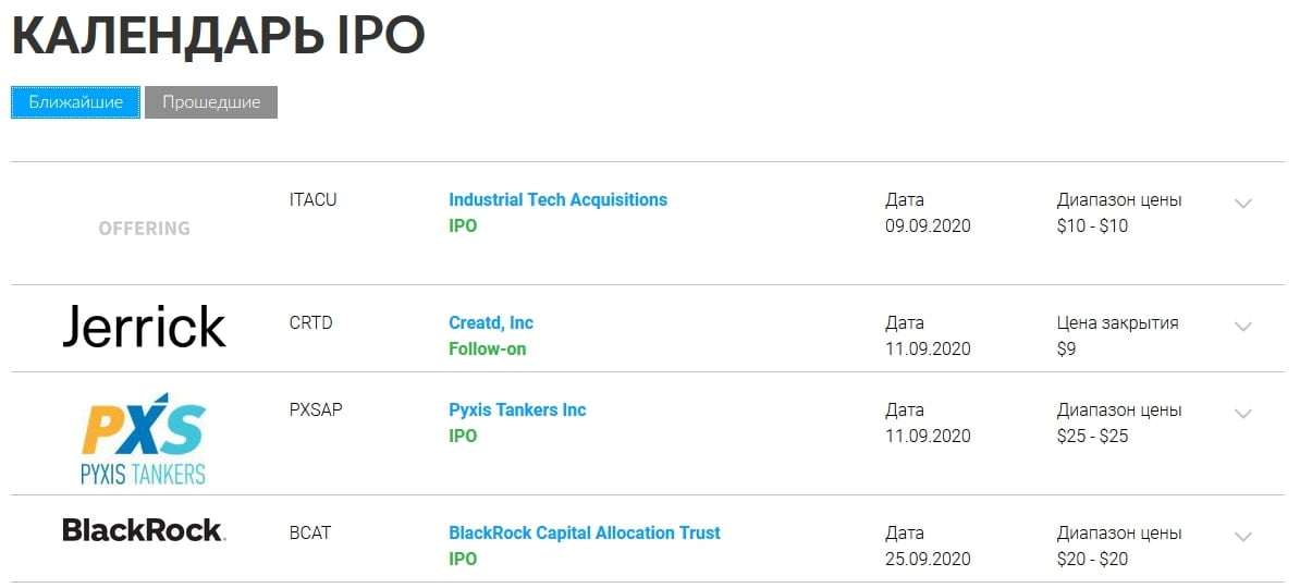 Календарь IPO Just2Trade