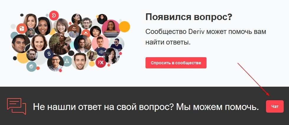 Онлайн чат на сайті deriv.com