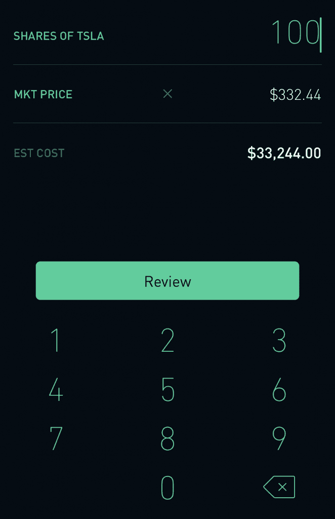 Размещение ордера на Robinhood