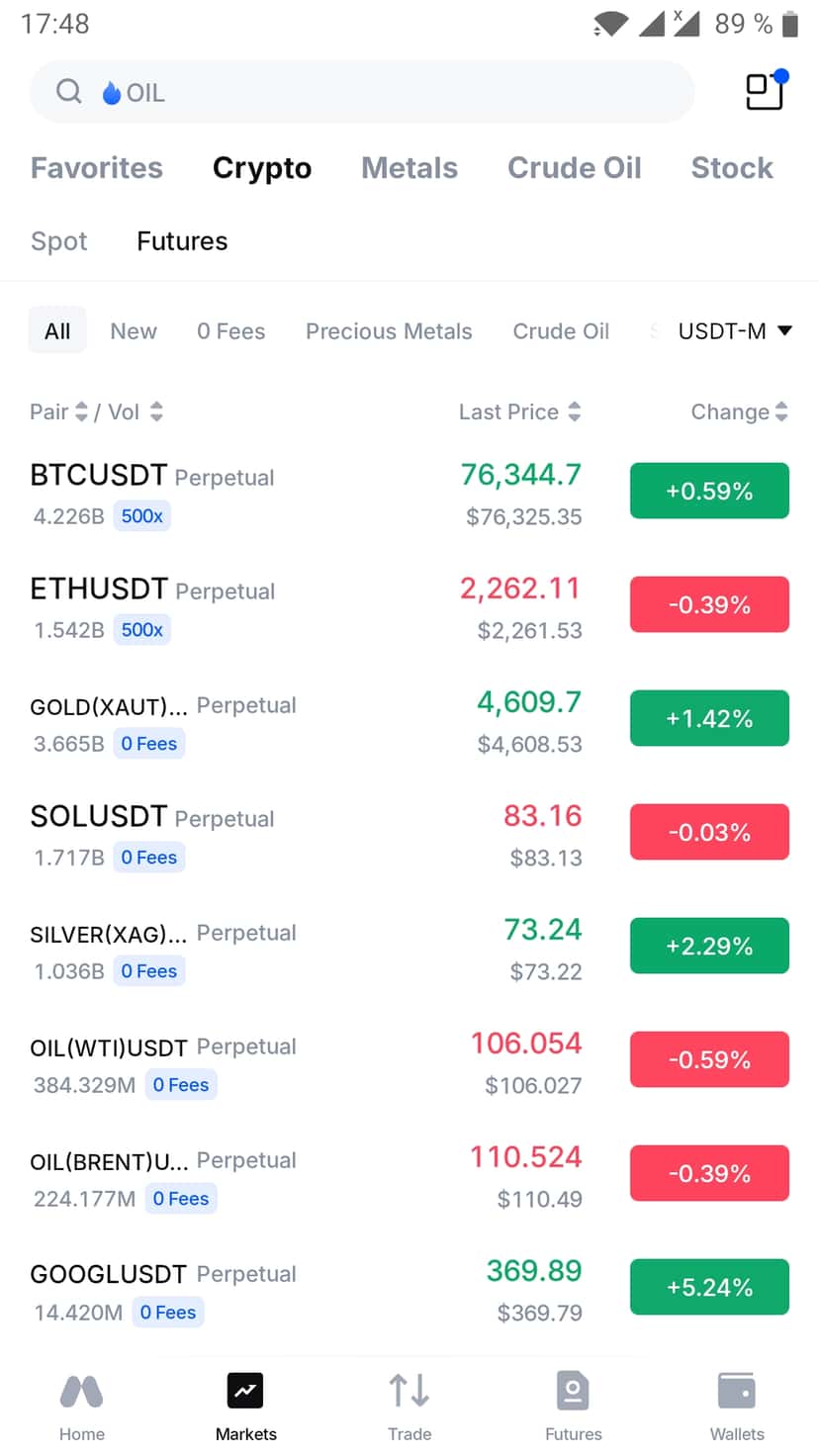 Market Watch in the MEXC App