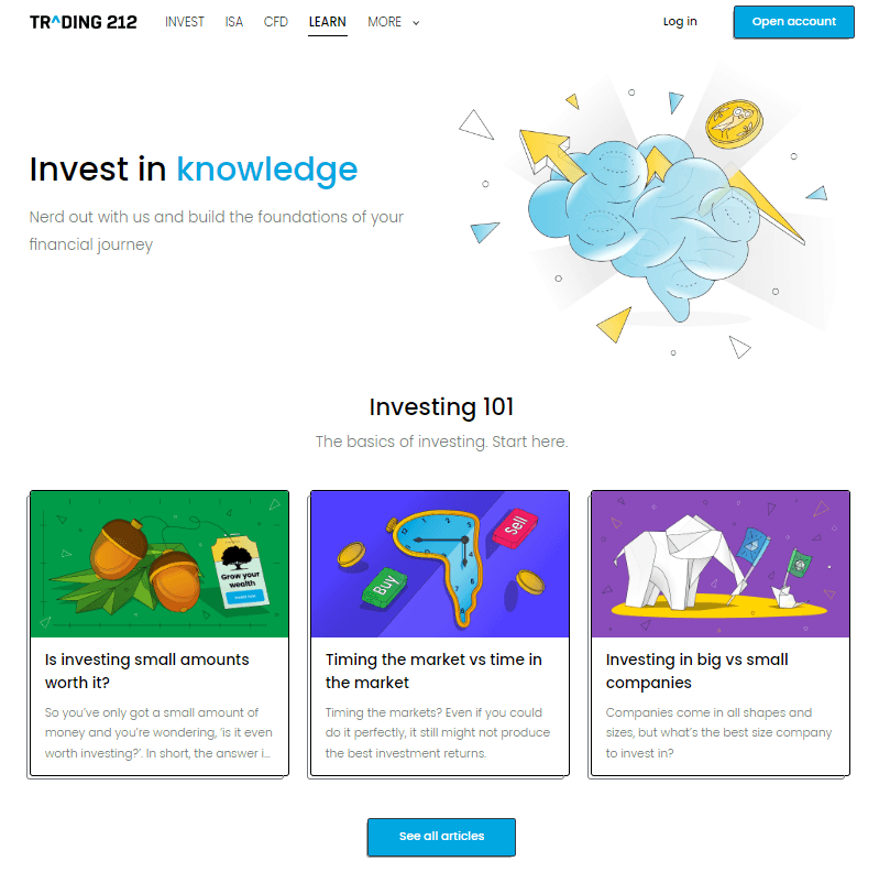 Обучающий раздел на сайте Trading212.com