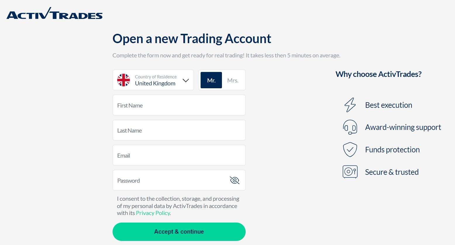 ActivTrades registration form