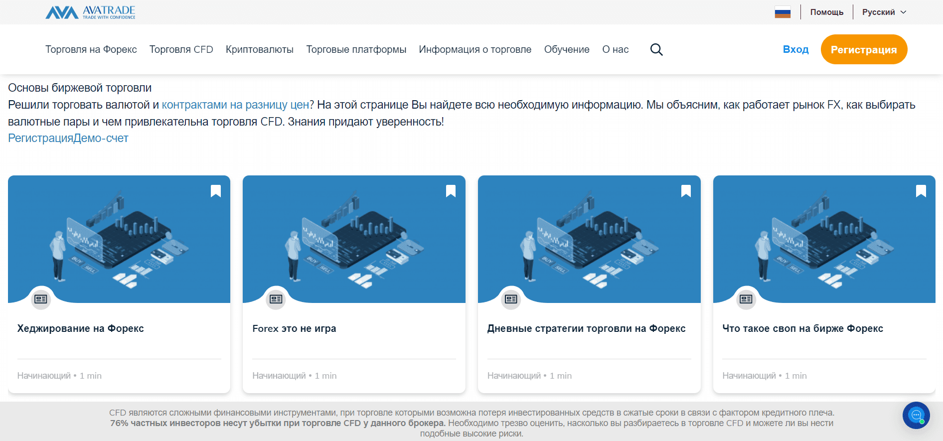 Навчання торгівлі на ринку Форекс на сайті AvaTrade