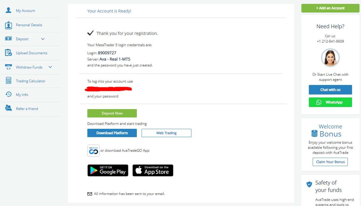 Created Account on AvaTrade