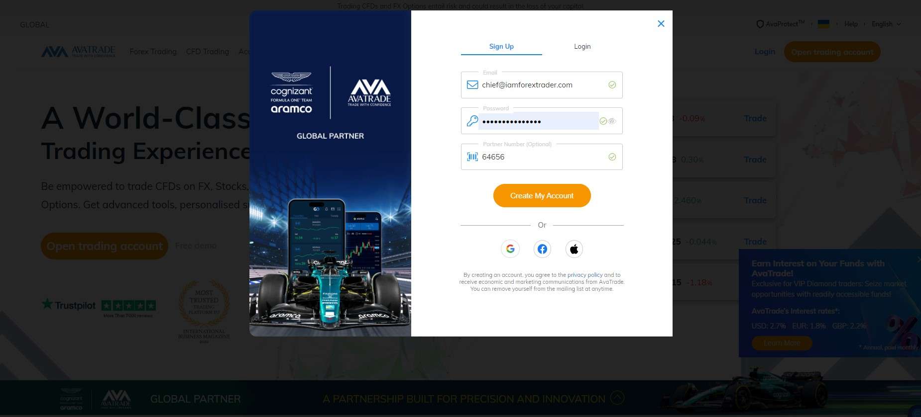 Registering an account with AvaTrade