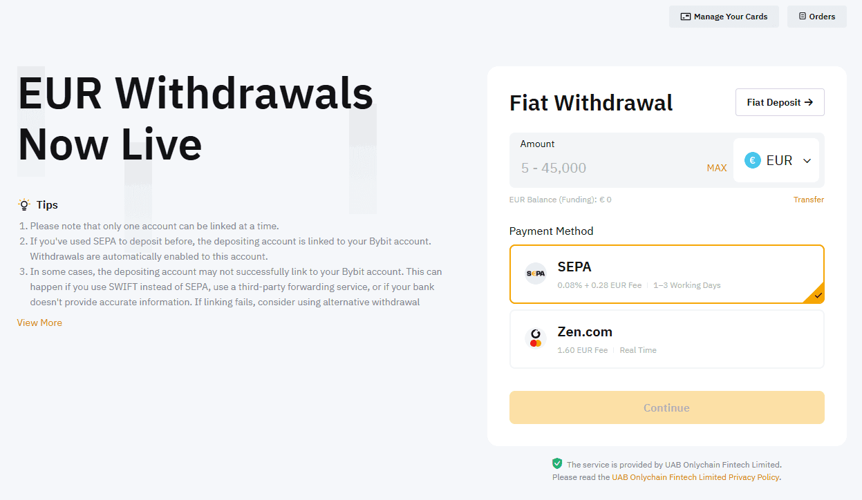 Withdrawing fiat currency from Bybit
