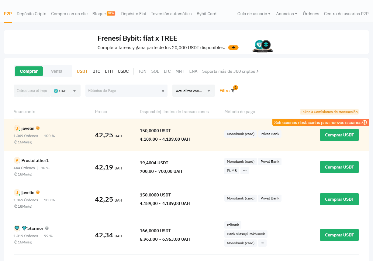 Trading P2P en Bybit