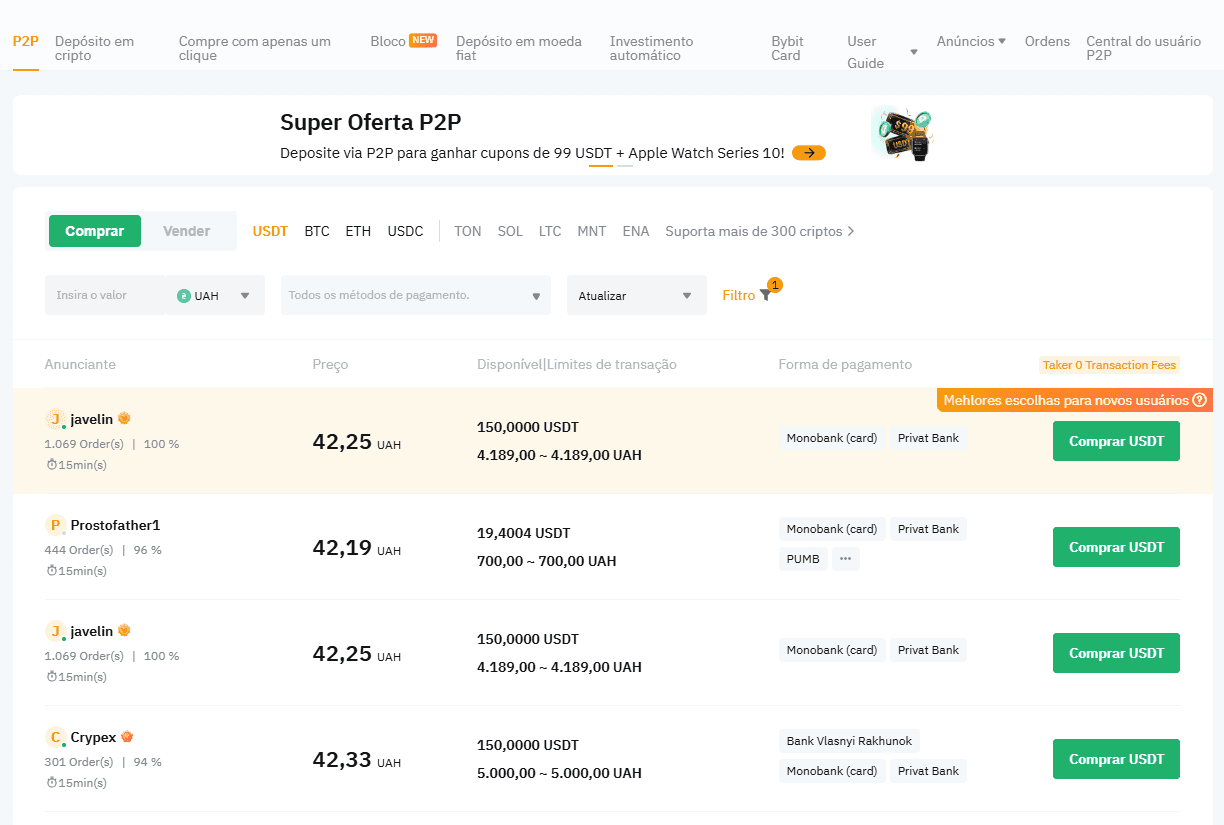 Negociação P2P na Bybit
