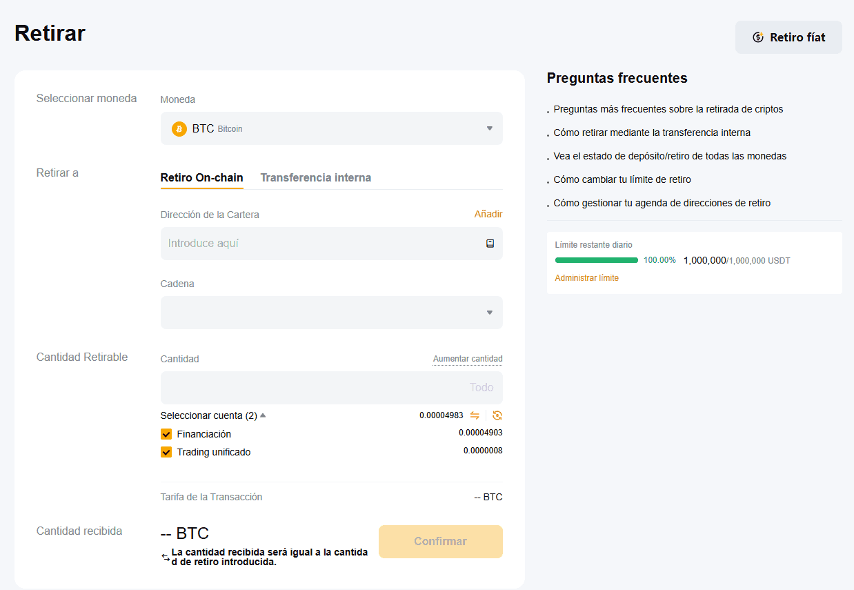Retirada de criptomonedas de Bybit