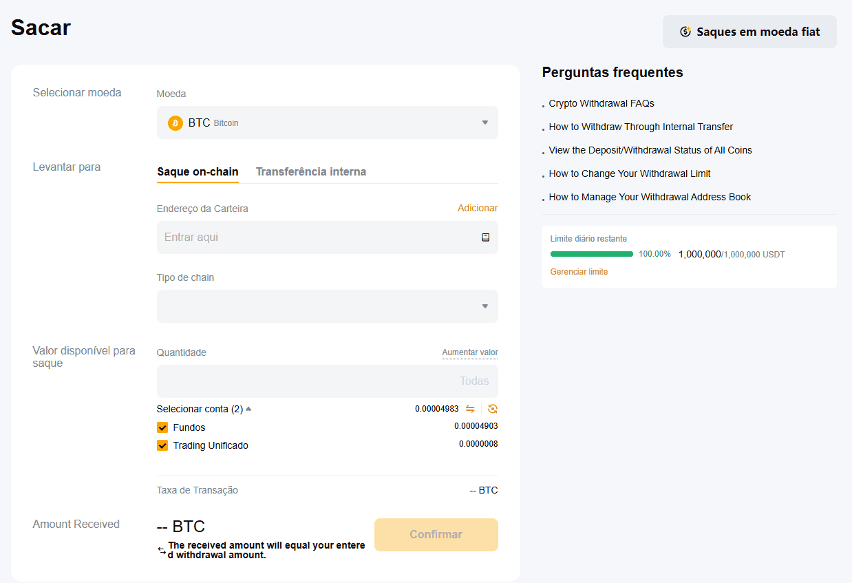 Retirada de criptomoedas da Bybit