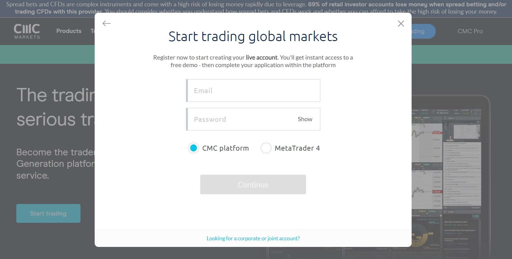 CMC Markets Registration form