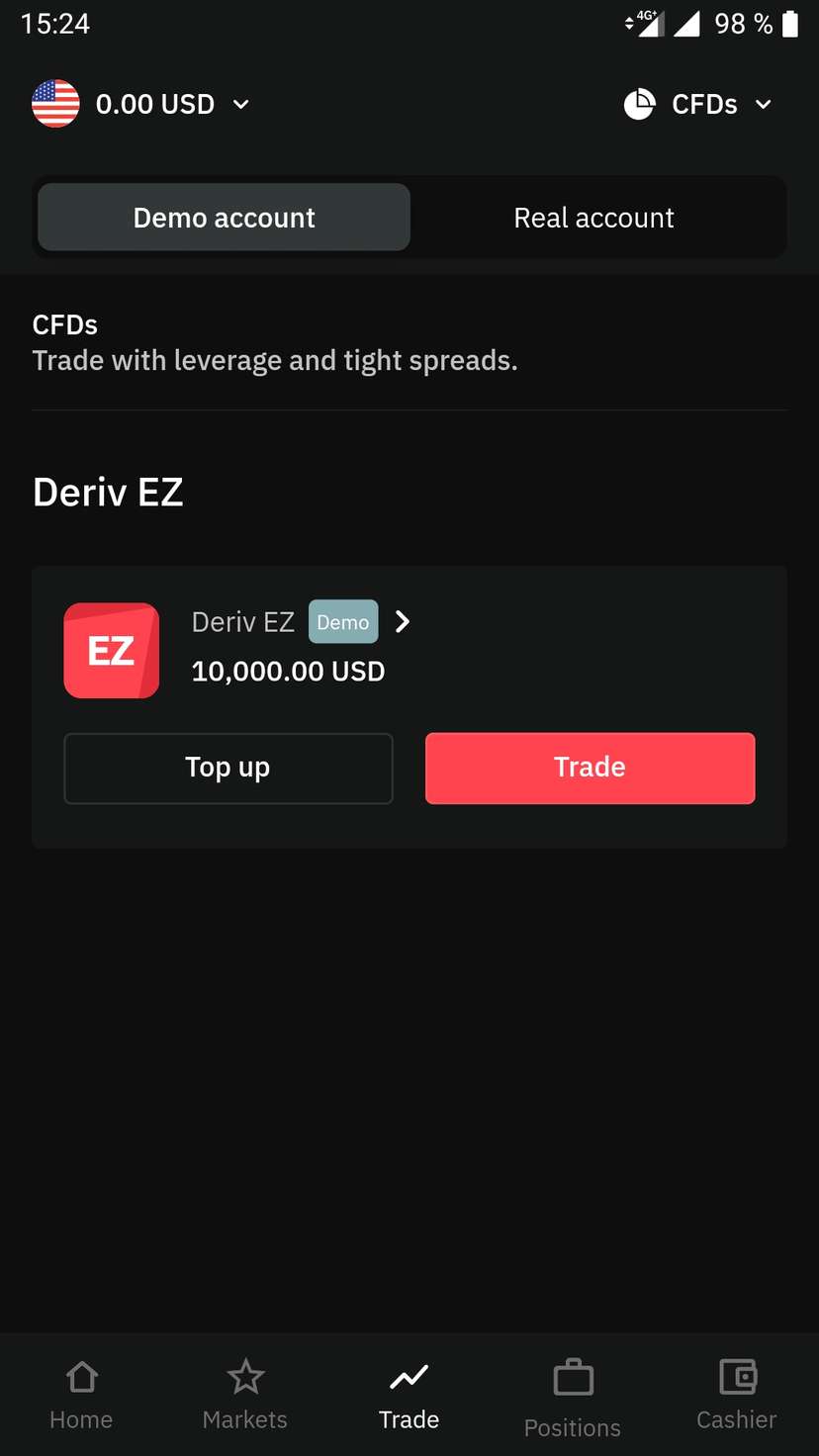 Gestión de cuentas en la aplicación Deriv GO