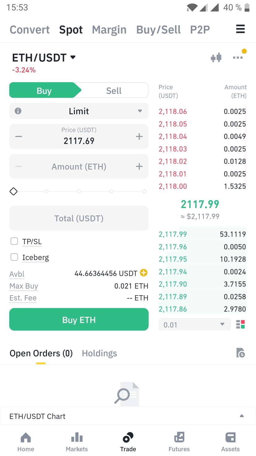 Trading on the Binance mobile app