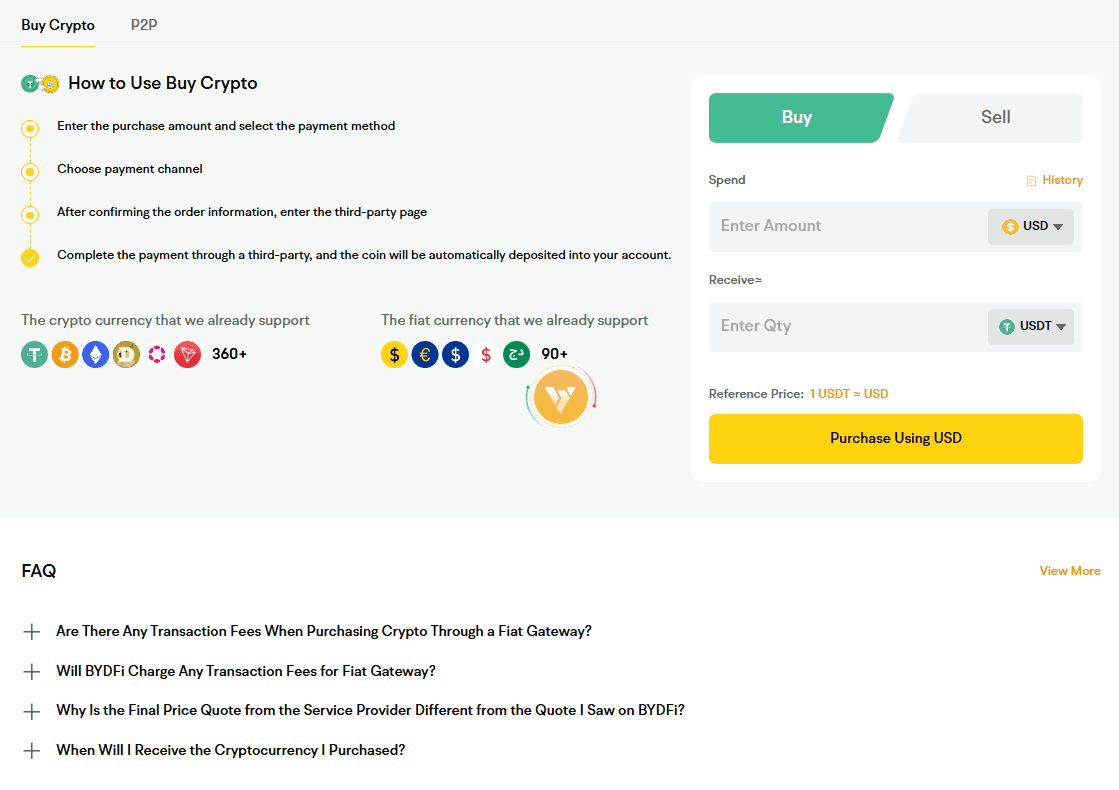 Buy cryptocurrency with fiat on BYDFi