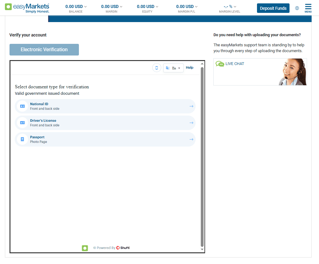 Verification on easyMarkets