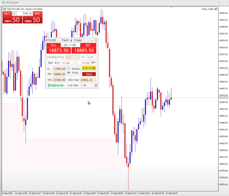 FlashTrader on the MetaTrader 5 platform chart