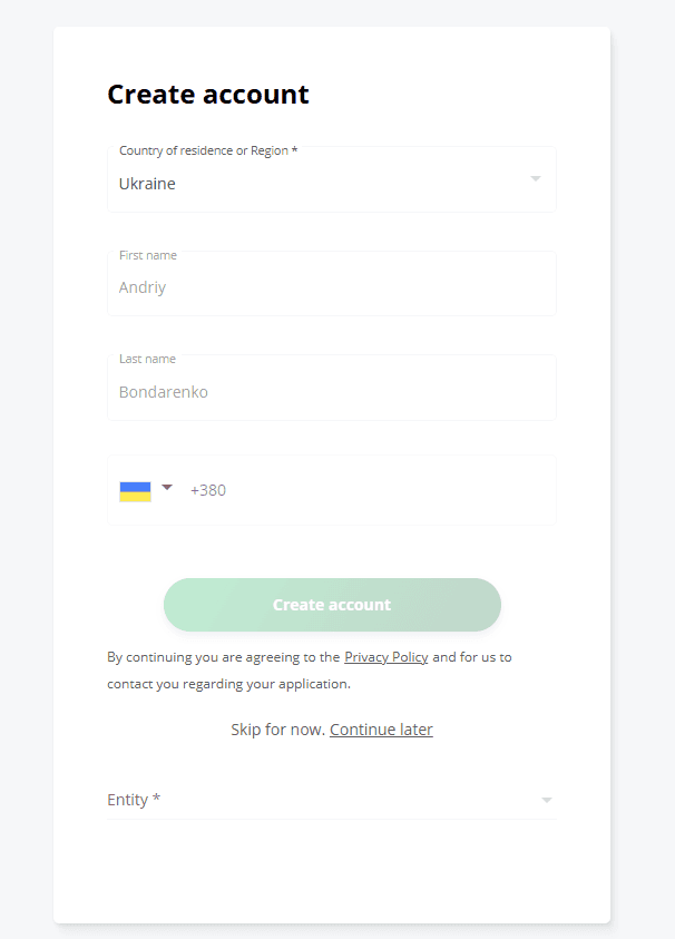 Eightcap registration form