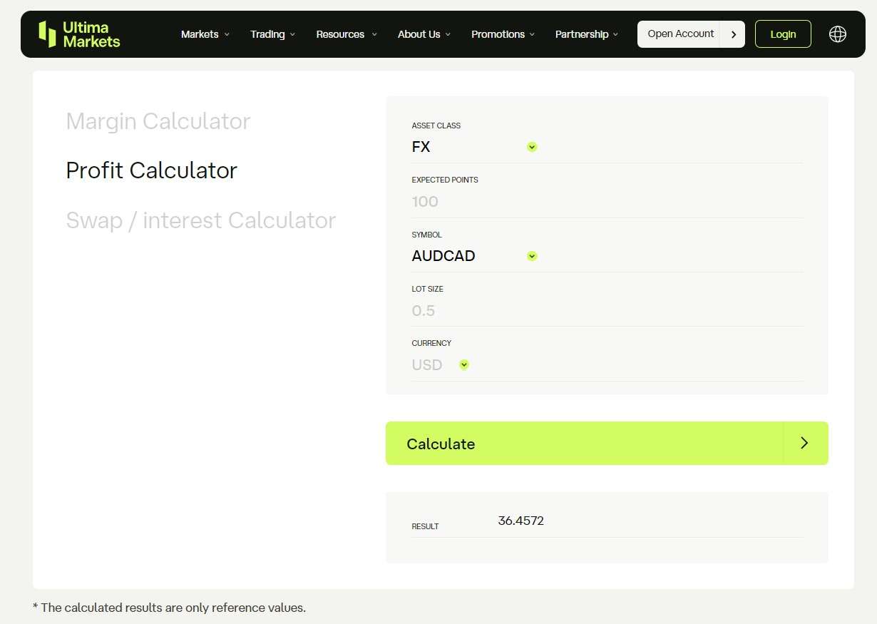Ultima Markets Calculators