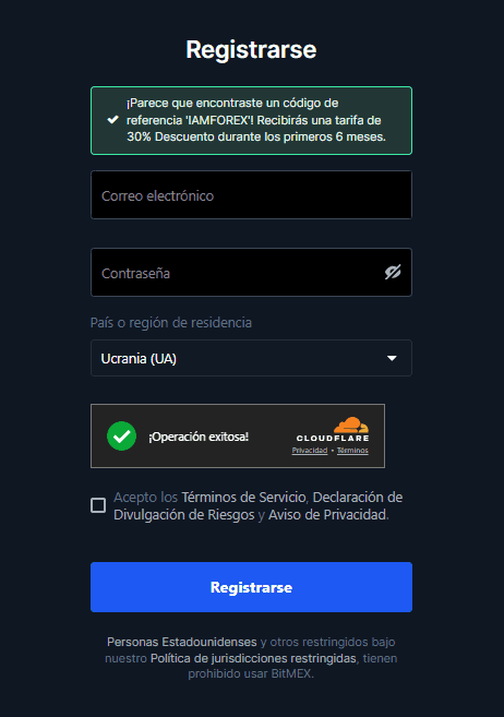 Uso del código promocional en BitMEX