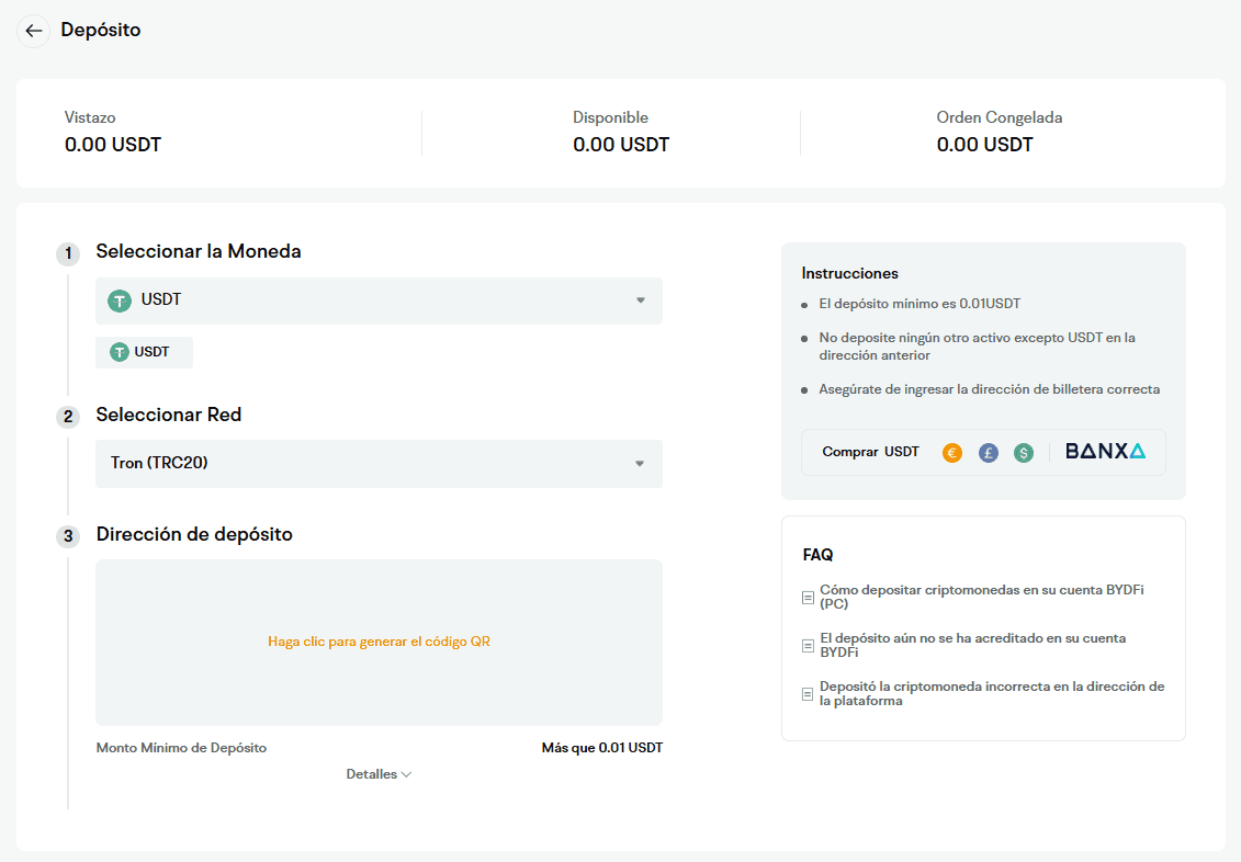 Depositar criptomoneda en BYDFi