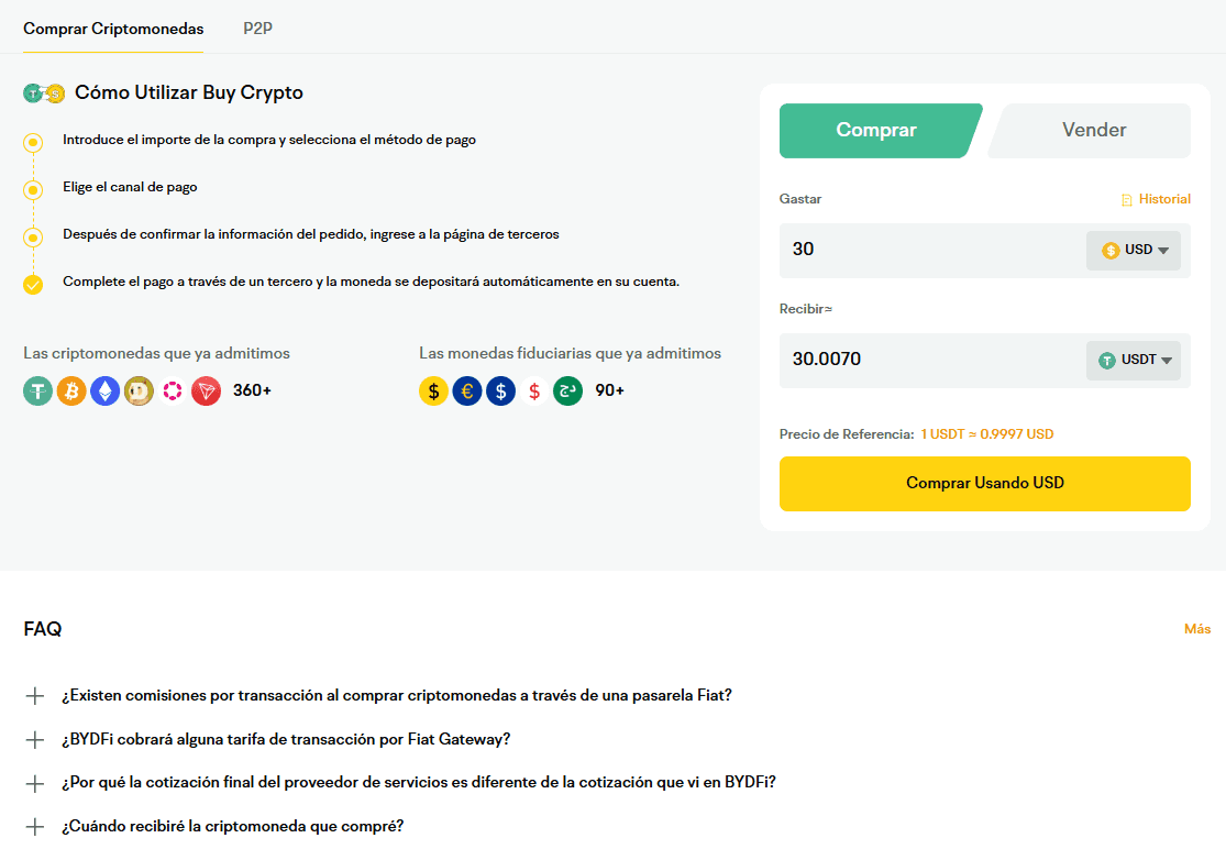 Comprar criptomoneda con dinero fiduciario en BYDFi
