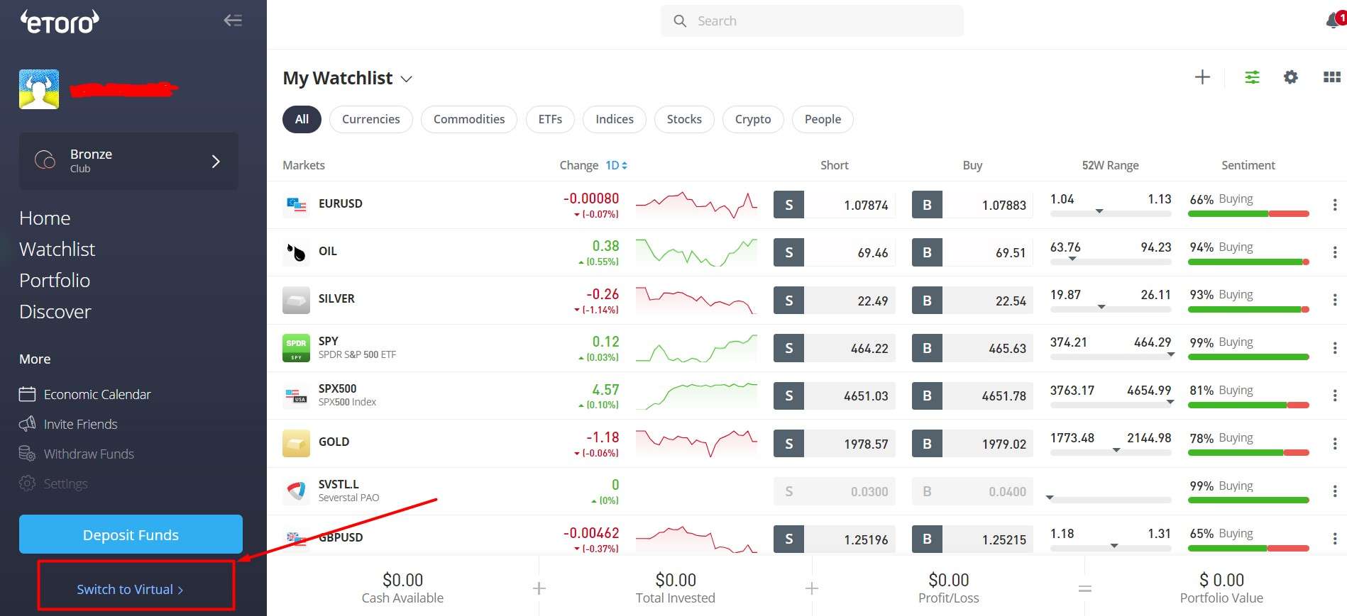 eToro demo account