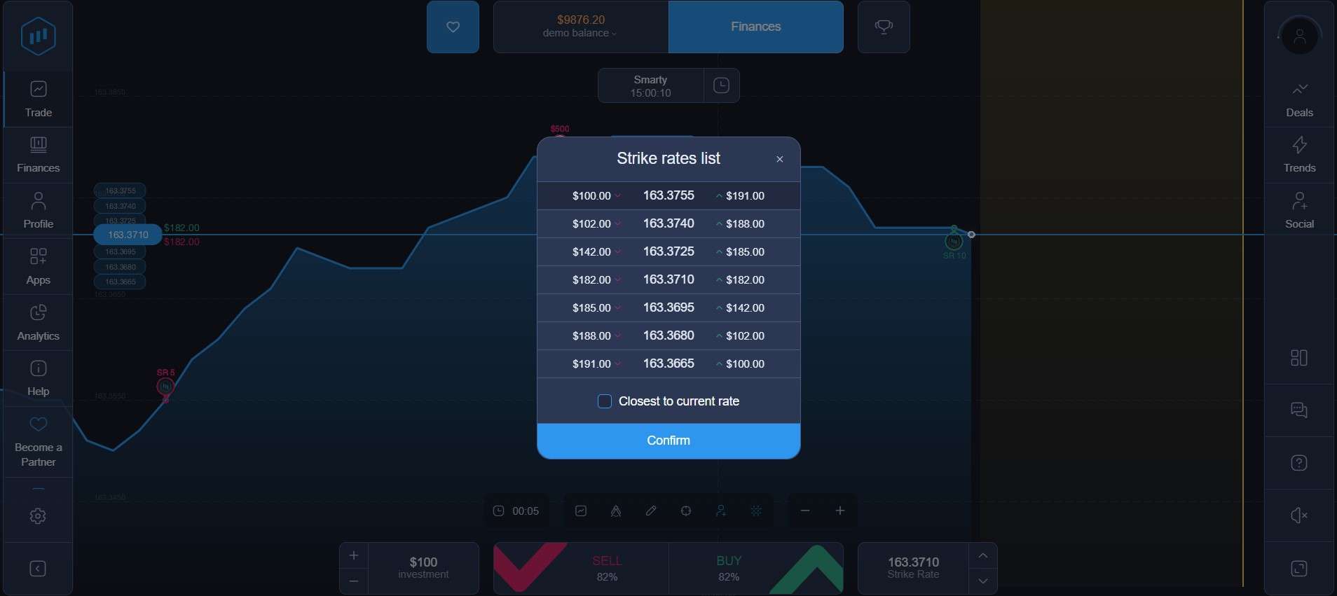 Selecionando preços de exercício na plataforma Expert Option
