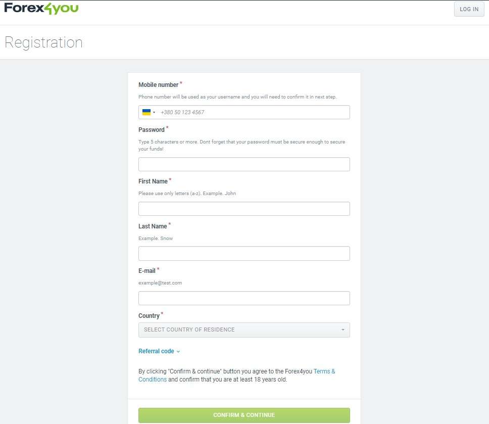 Forex4you registration form