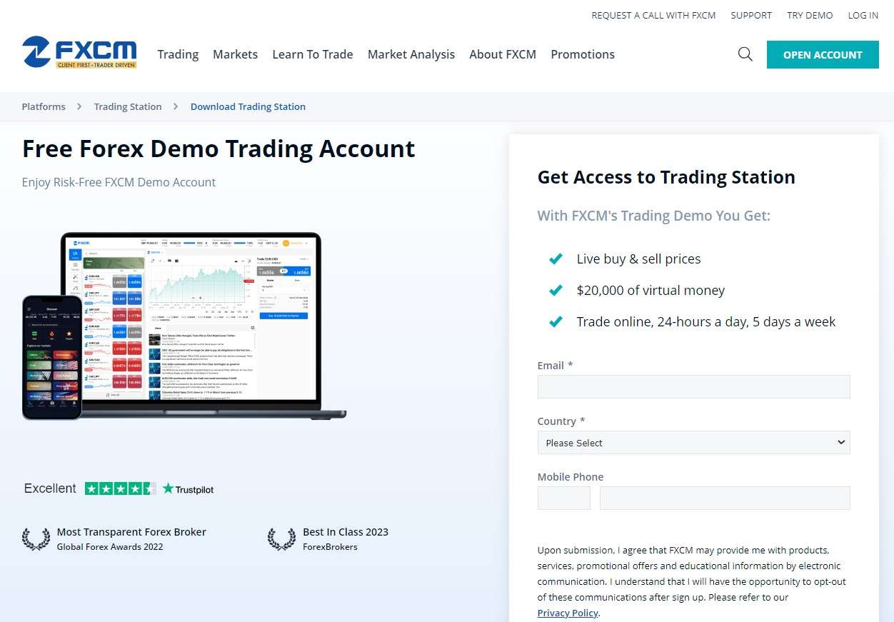 Solicitud para abrir una cuenta demo con FXCM