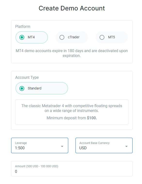 Creating a demo account at FxPro