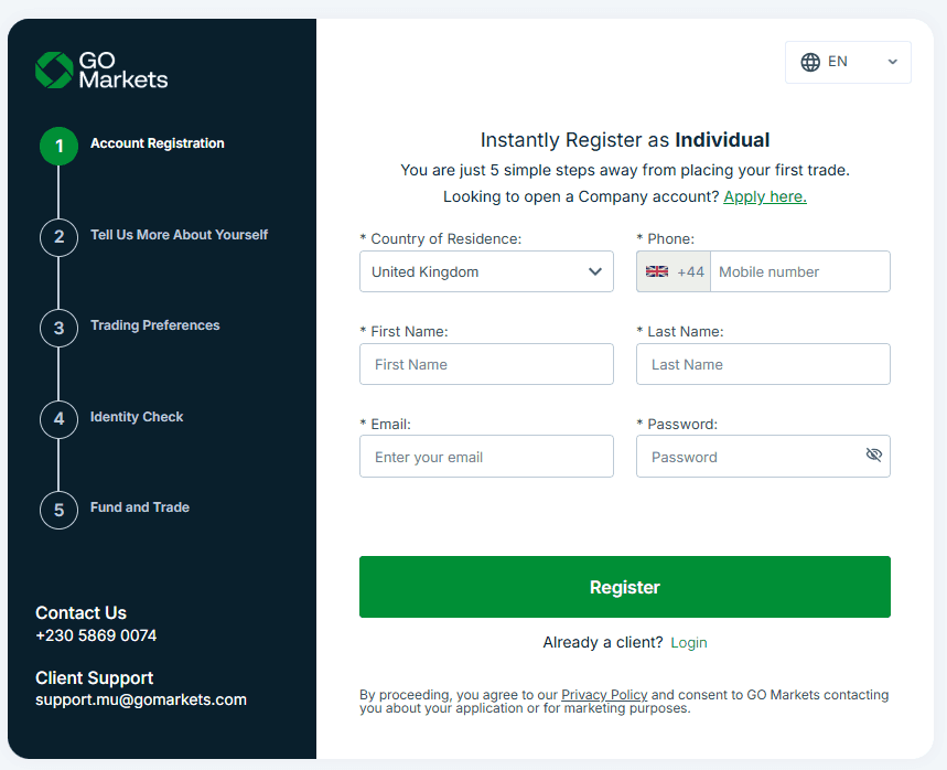 GO Markets Registration Form