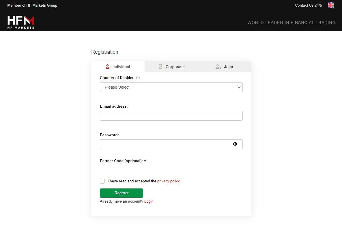 HFM broker registration form