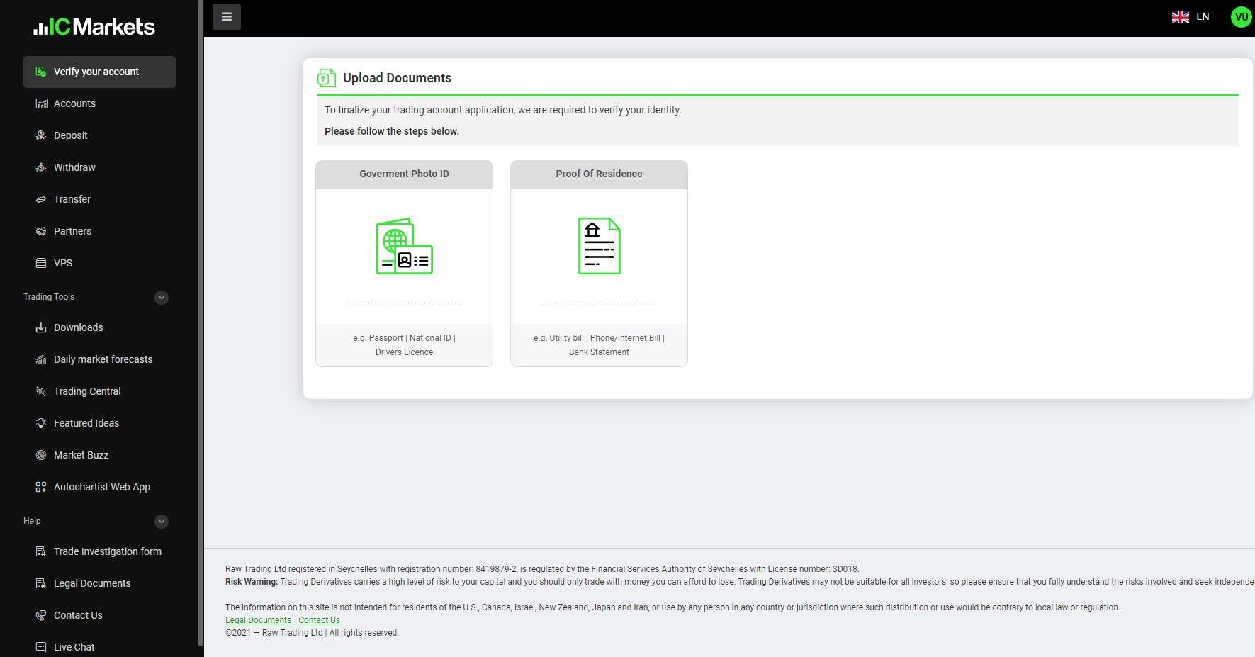 Uploading documents to IC Markets