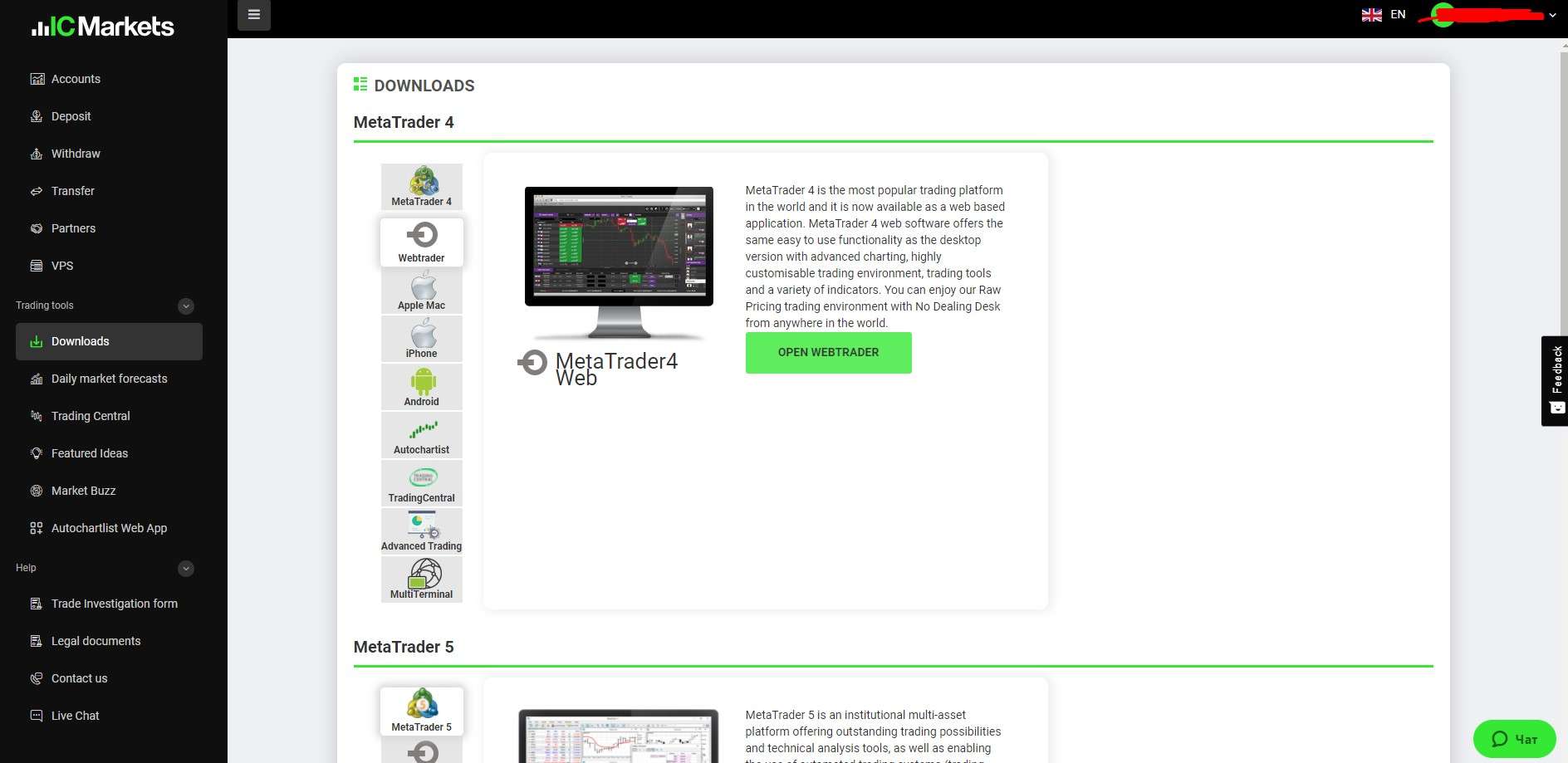 Торговые платформы в личном кабинете