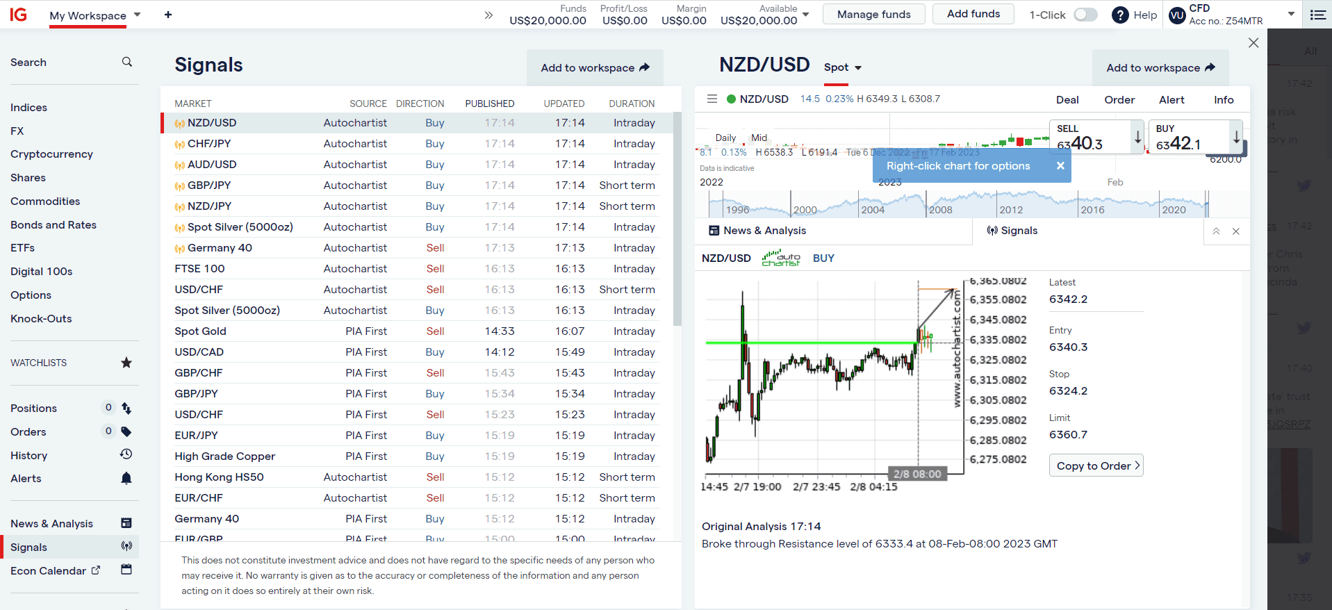 Signals on the IG platform