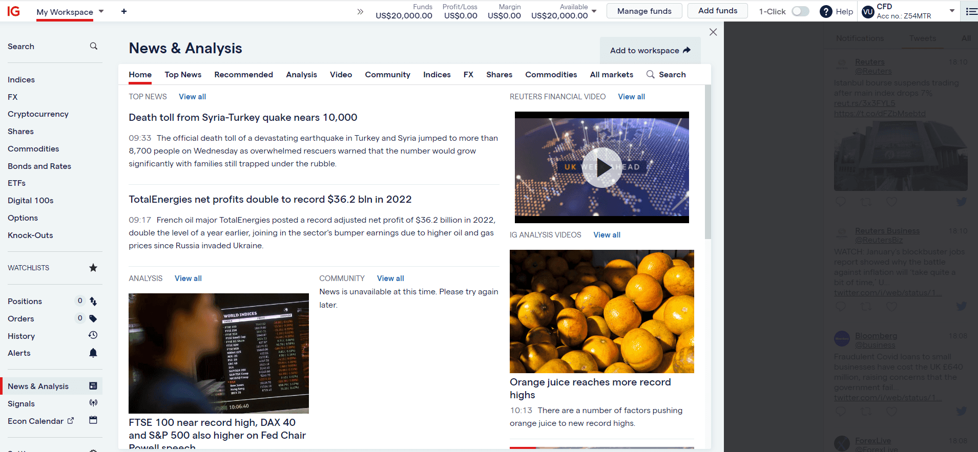 Streaming news and analytics on the IG platform