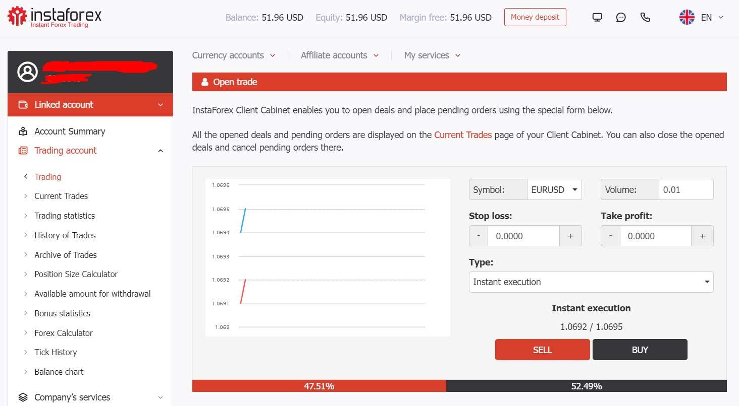 Área de Clientes de InstaForex