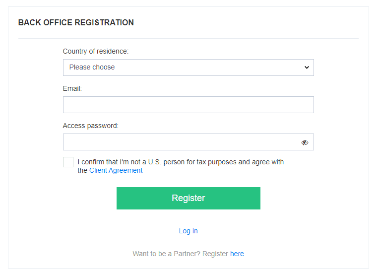 Formulário de registro da JustMarkets
