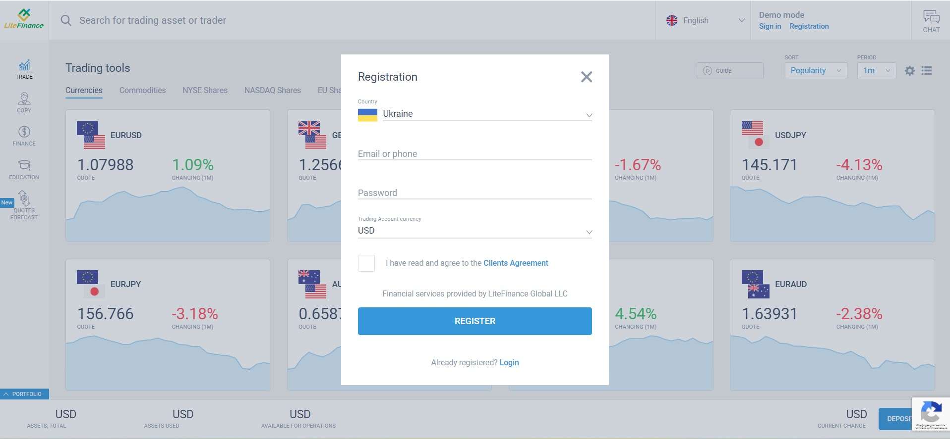 Registro na LiteFinance