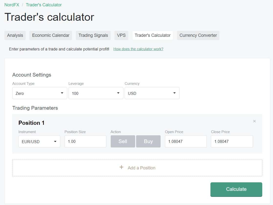 NordFX Trader's Calculator