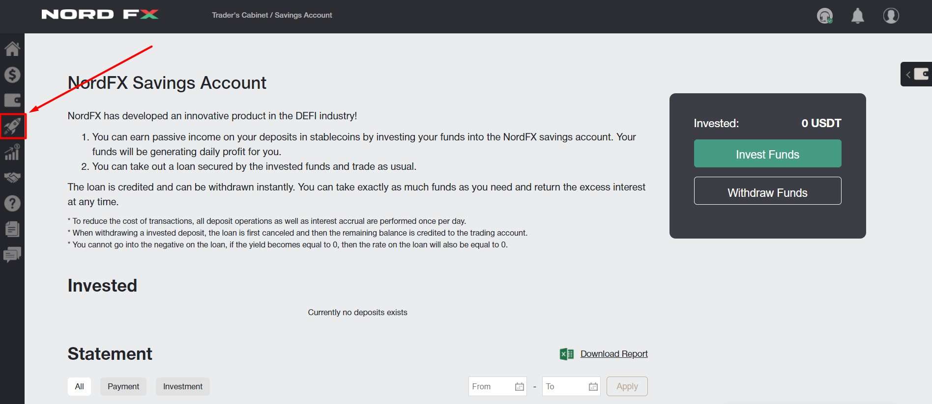 Savings account in NordFX