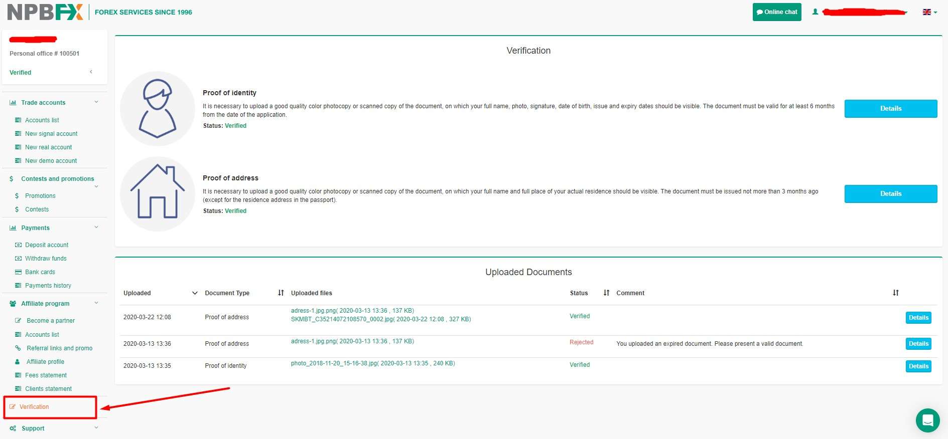 Verificação na NPBFX