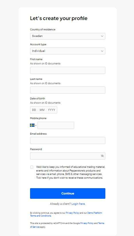 Pepperstone Registration Form