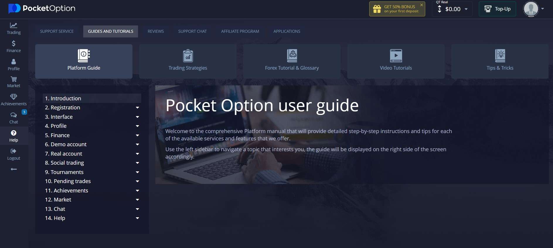 Guia do usuário Pocket Option