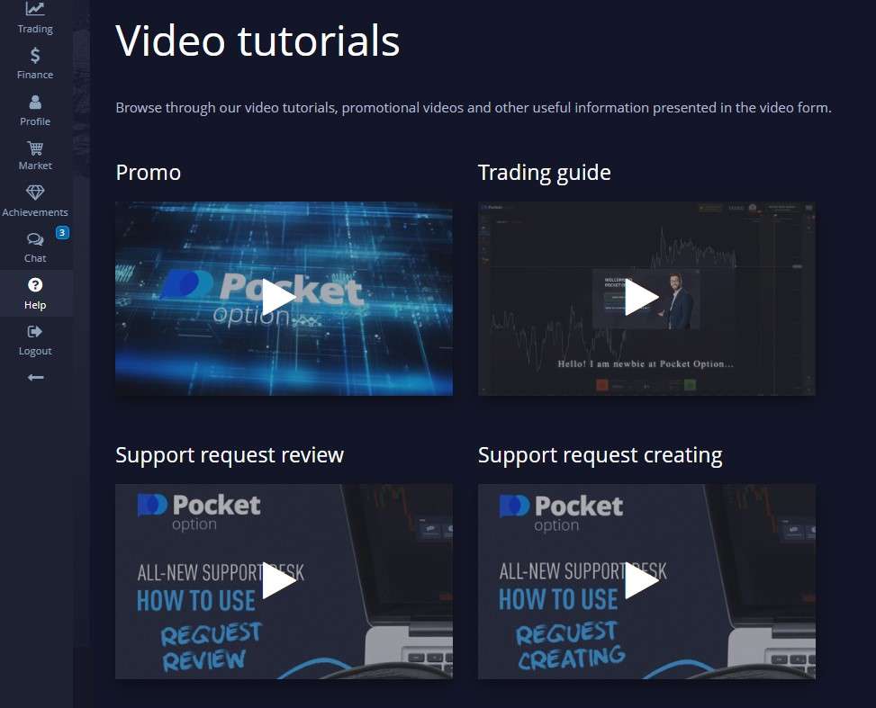 Aulas em vídeo Pocket Option